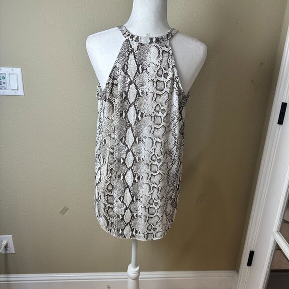 Olivia Grey Halter Neck Snakeskin Print Neutral Tone Tank Top Blouse Size Medium - Picture 4 of 8